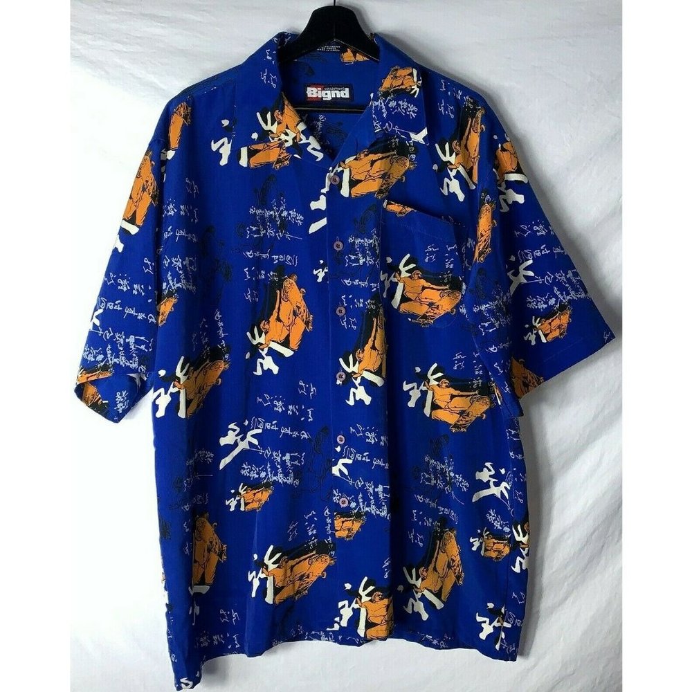 Bignd Mens Skateboard Button Front Shirt Mens Size L Blue Orange White